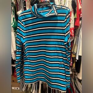 T-Talbots Blue and Black Striped Long Sleeve Top